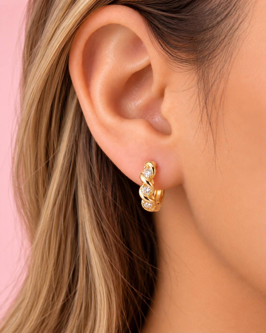 14K Gold Plated Mini Crystal Huggie Earrings – 1 cm
