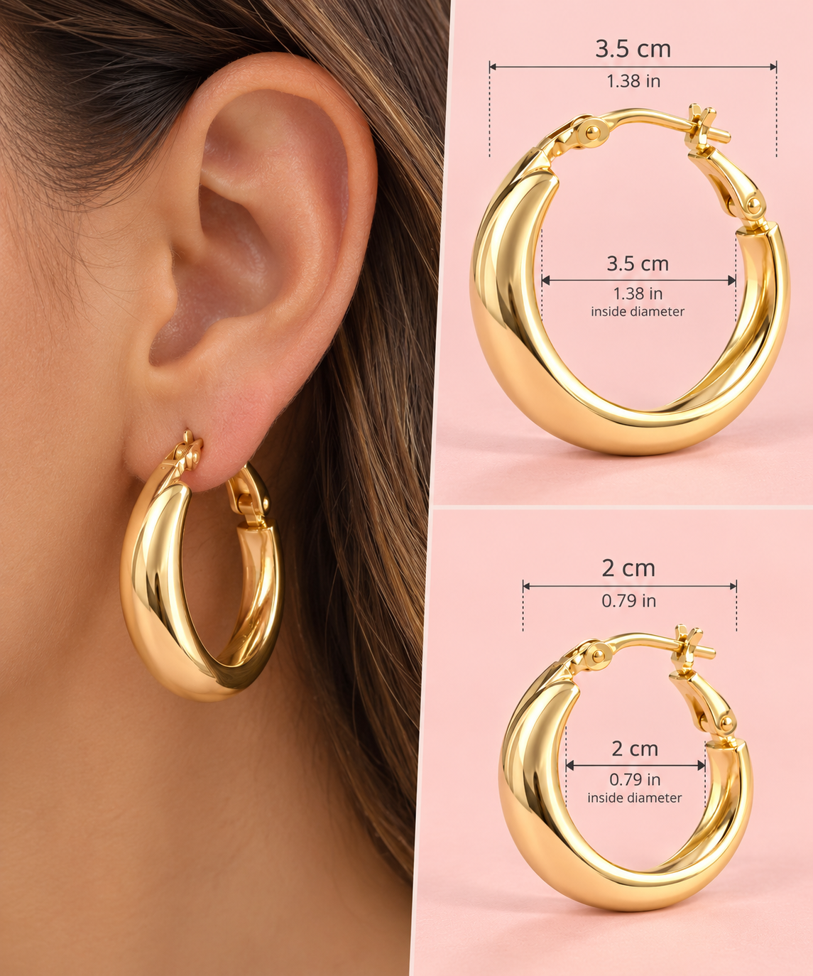 14K Gold Plated Chunky Hoop Earrings – 2 Sizes