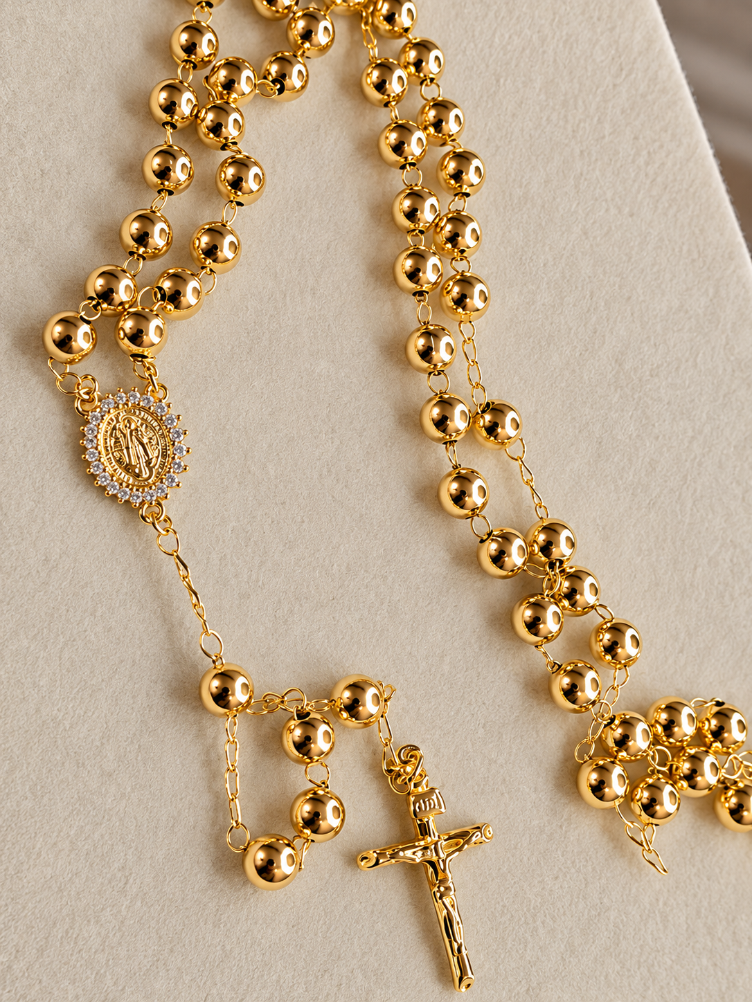 Saint Benedict Gold Rosary Necklace – 24 Inch | 4mm Beads