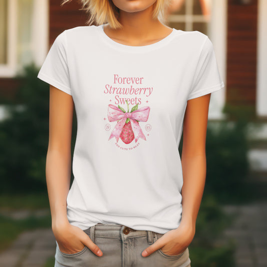 Forever Strawberry Sweet T-Shirt – Cute Aesthetic Graphic Tee, Y2K Retro Fruit Shirt, Cottagecore Summer Outfit - Fui Fuiu Jewelry
