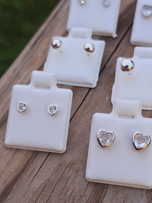 Crystal heart Studs Sterling Silver corazon de cristal de plata 925 topitos aretes - Fui Fuiu Jewelry