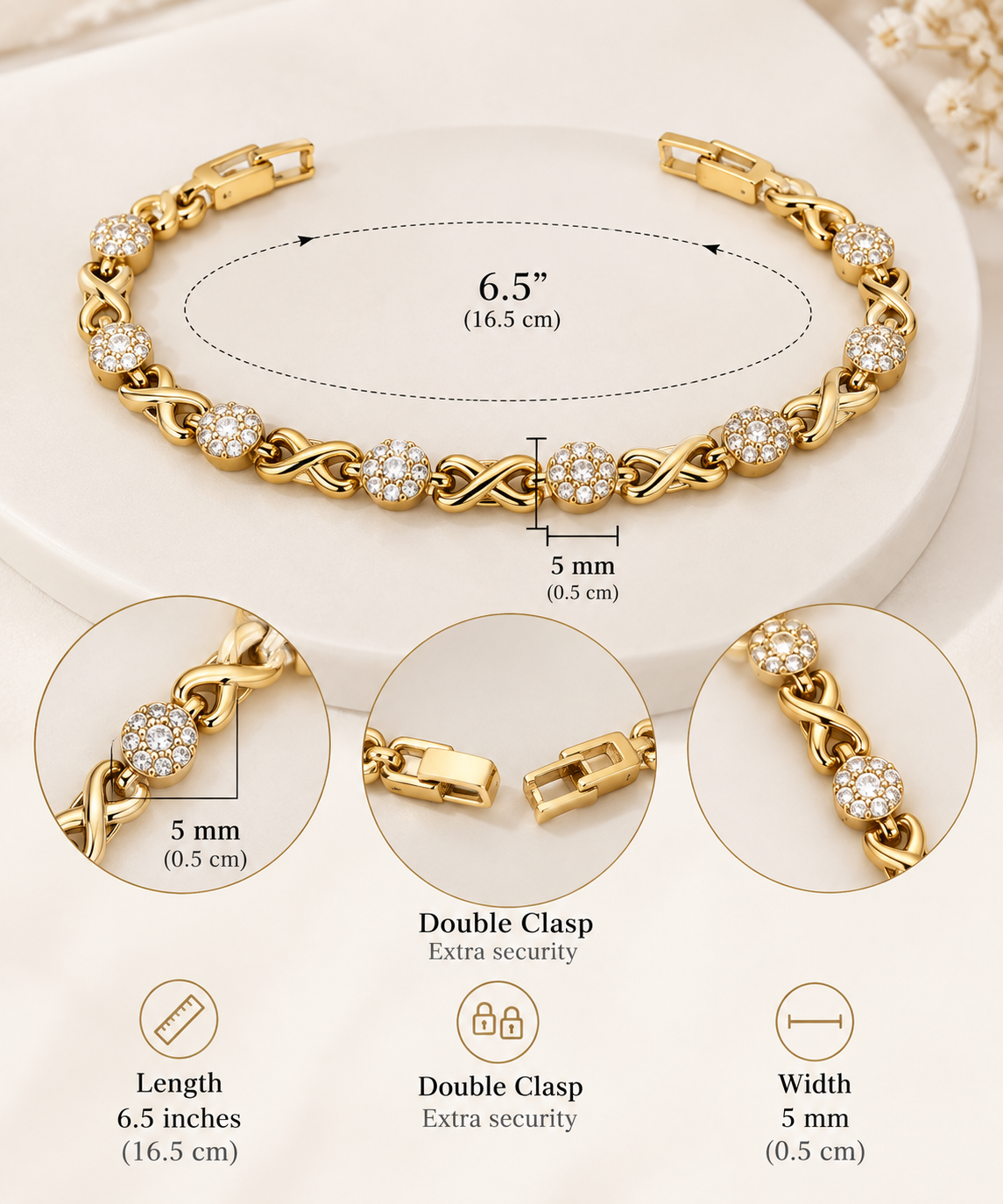 14K Gold Plated Infinity Link Bracelet with CZ Accents