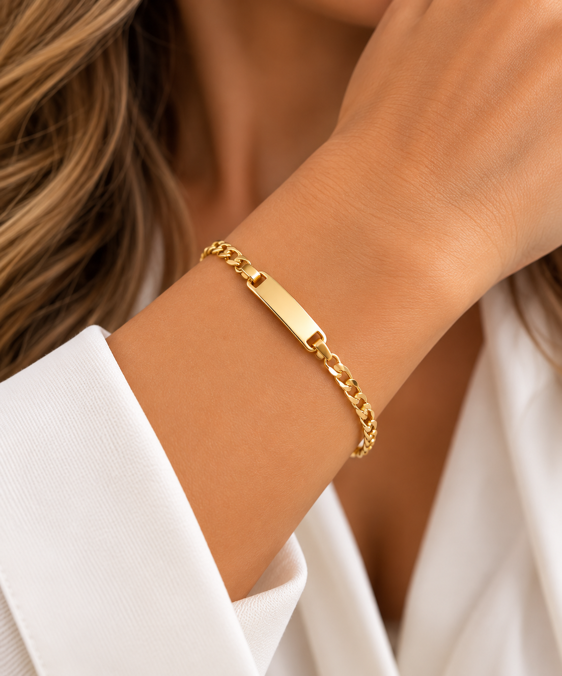 14K Gold Plated Bar Bracelet – Classic Chain
