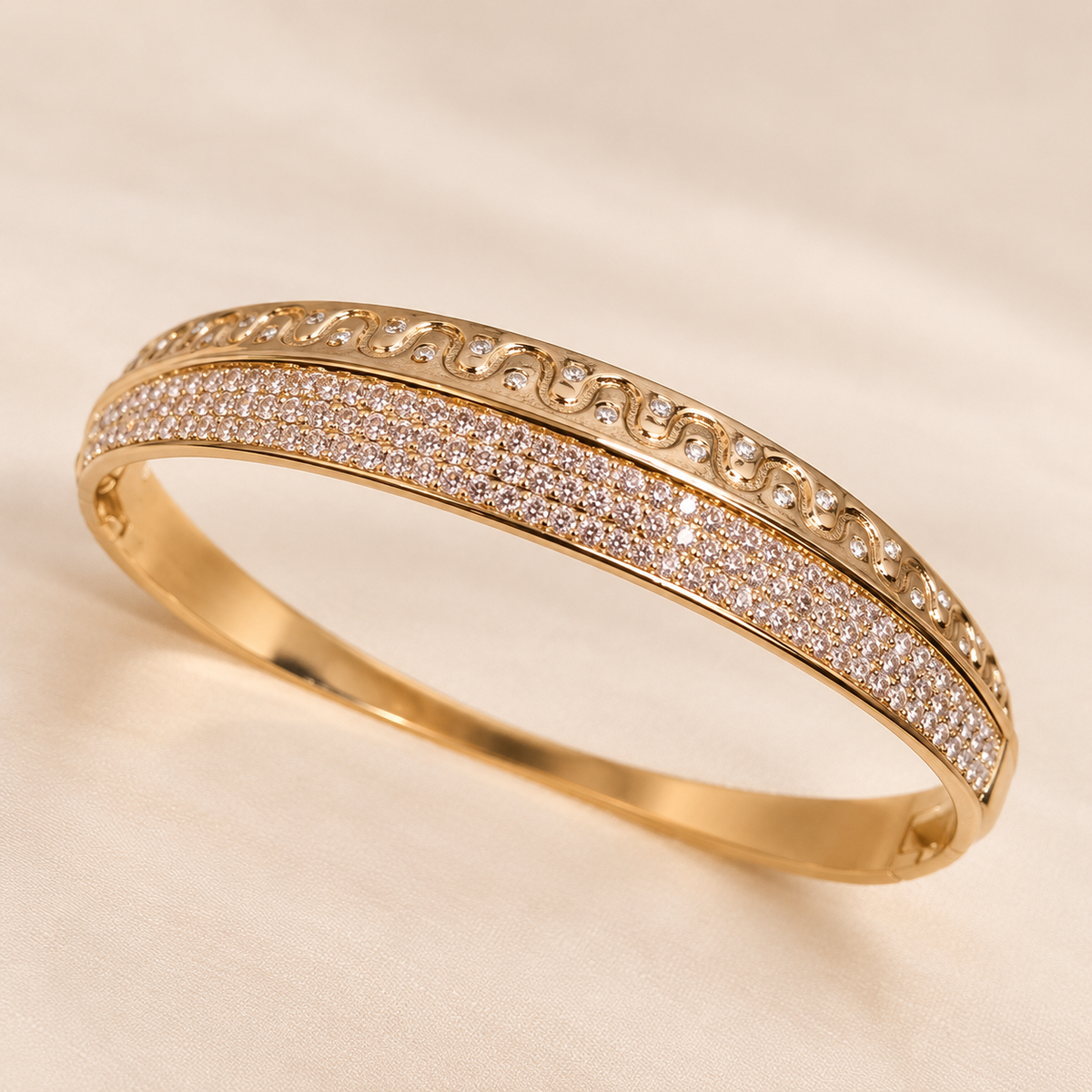 14K Gold Plated Crystal Bangle – Elegant Sparkling Design