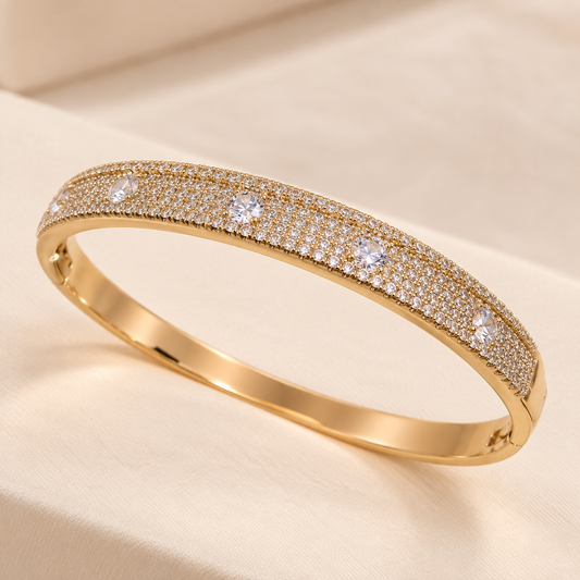14K Gold Plated Crystal Bangle – Sparkling Pavé Design