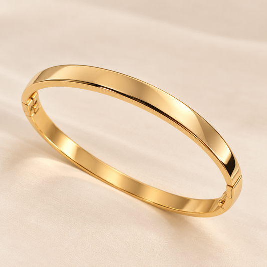 14K Gold Plated Bangle Bracelet – Classic Polished Gold