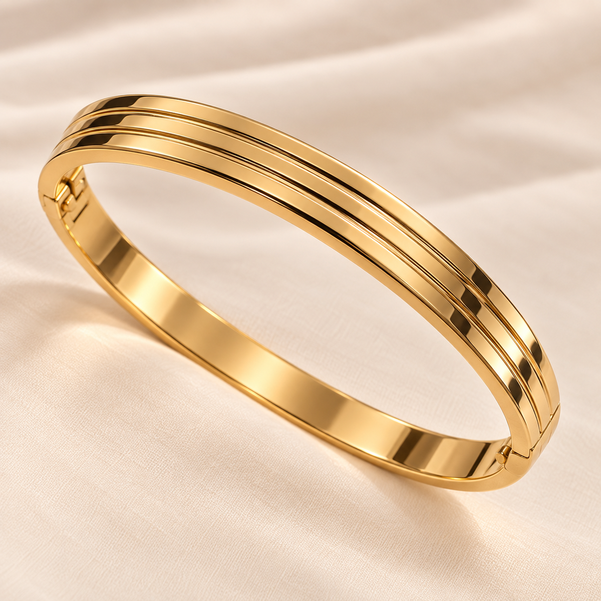 14K Gold Plated Triple-Line Bangle Bracelet