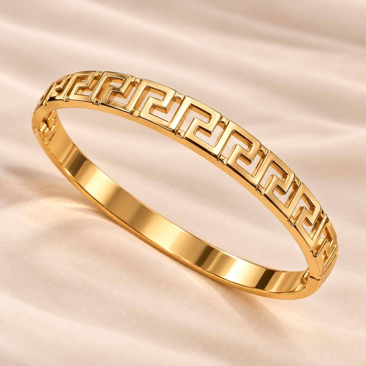 14K Gold Plated Greek Key Bangle Bracelet