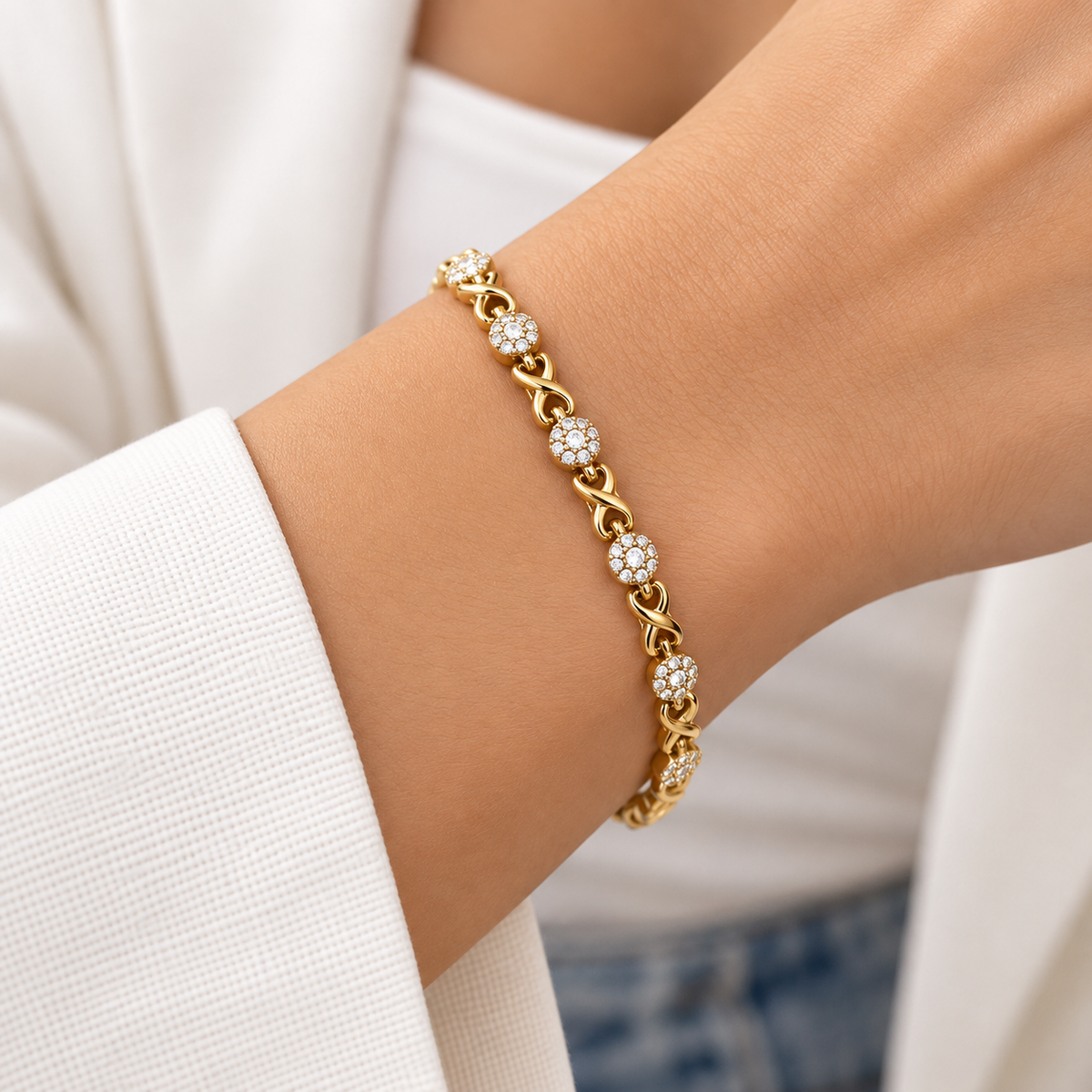 14K Gold Plated Infinity Link Bracelet with CZ Accents