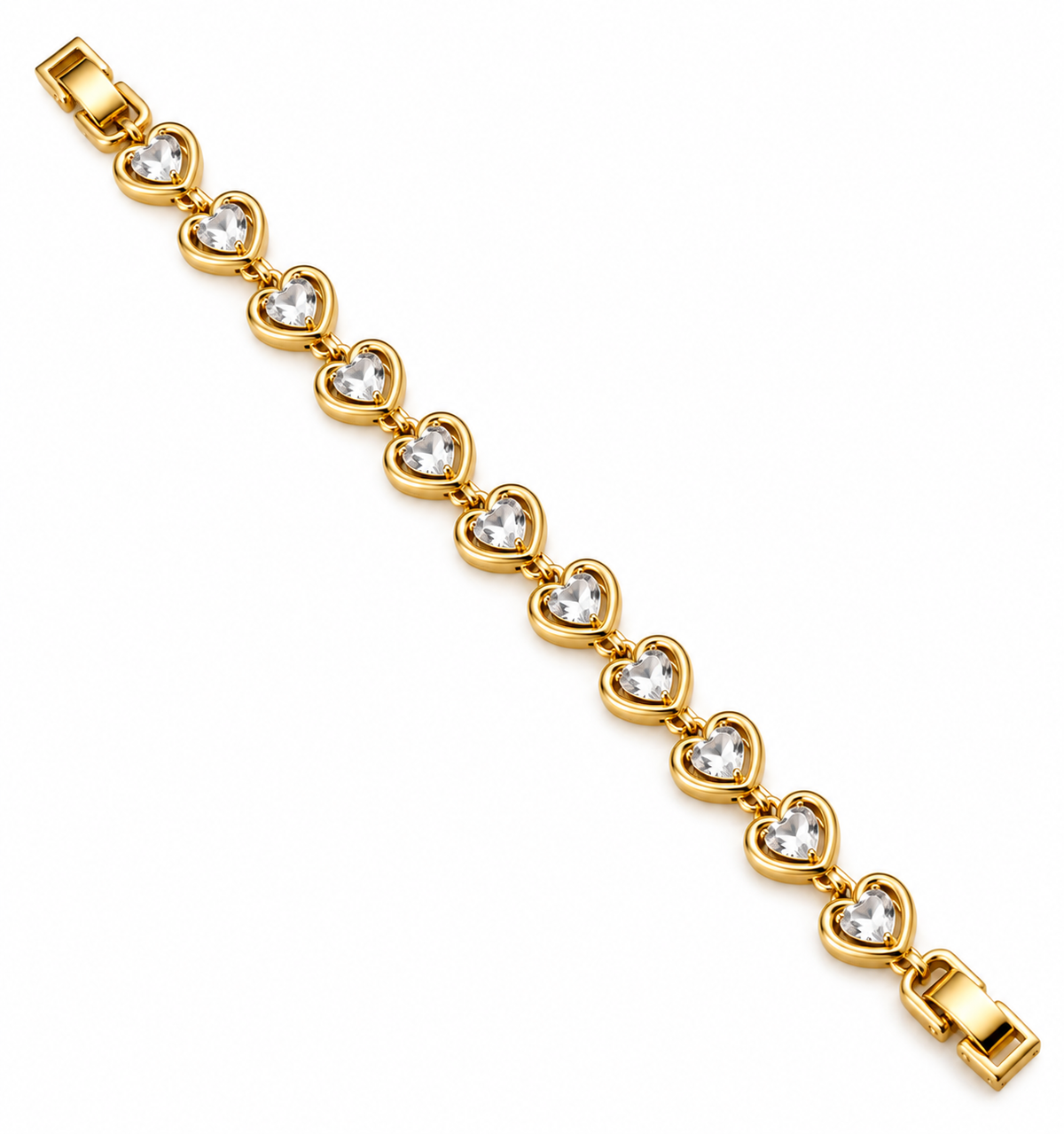 14K Gold Plated Heart Crystal Link Bracelet