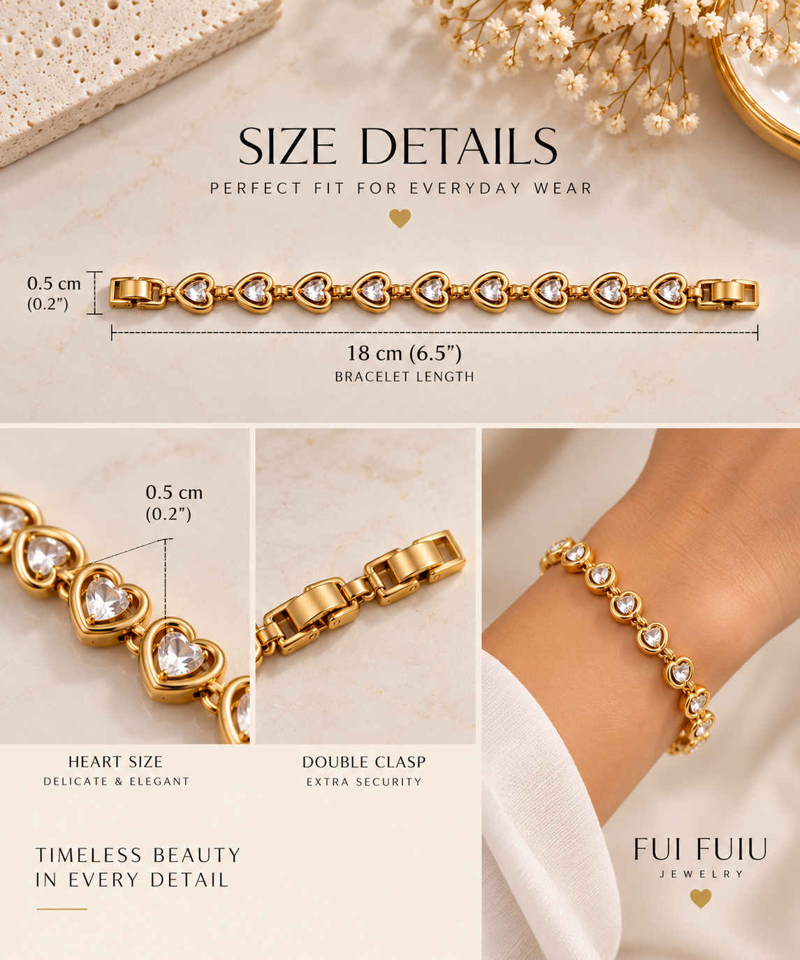 14K Gold Plated Heart Crystal Link Bracelet