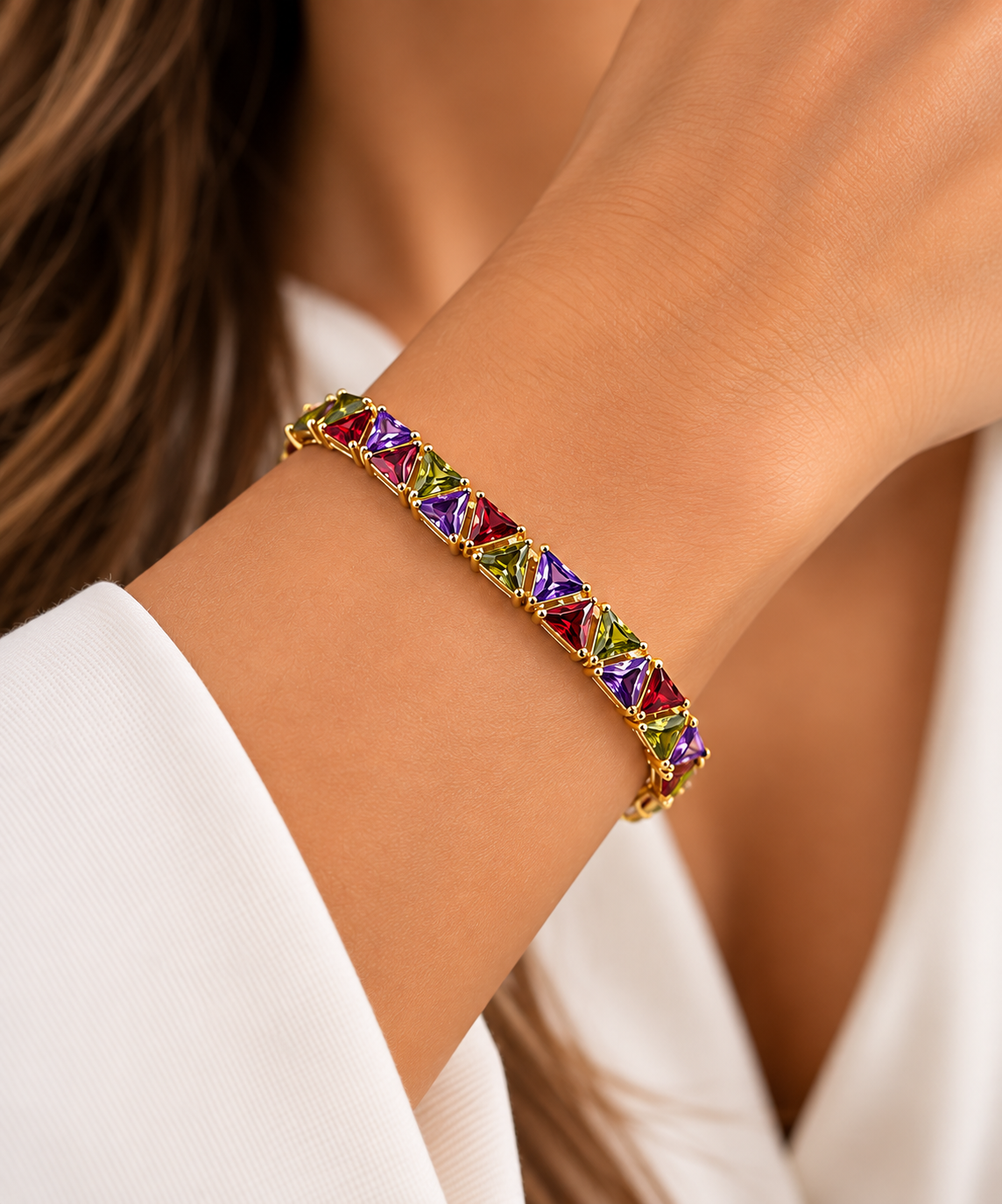 Colorful 14K Gold Plated Bracelet – Purple, Burgundy & Green