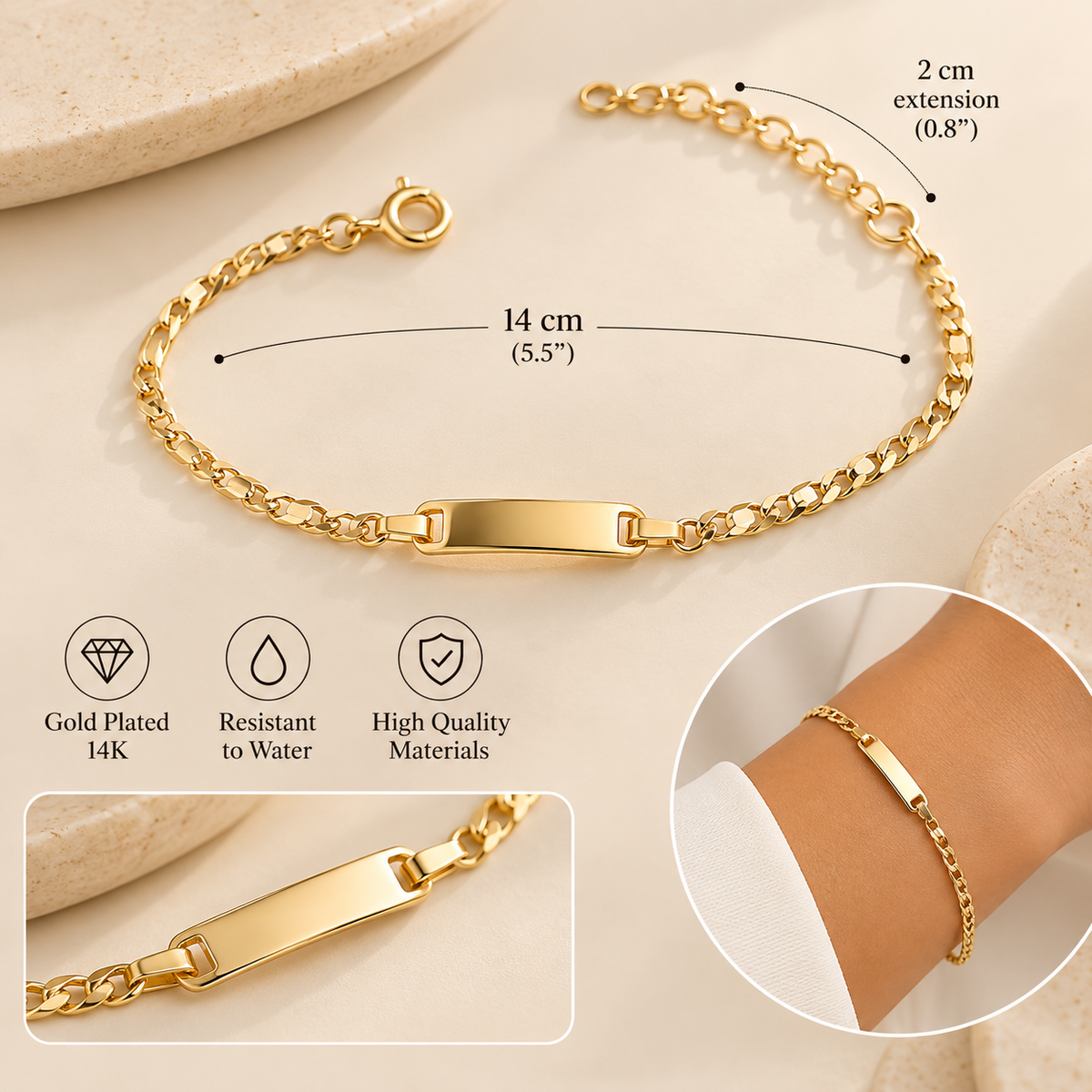 14K Gold Plated Bar Bracelet – Classic Chain