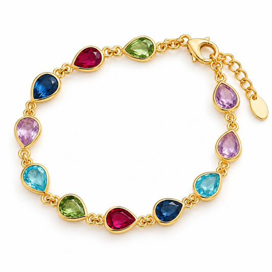 14K Gold Plated Multicolor Teardrop Stone Bracelet