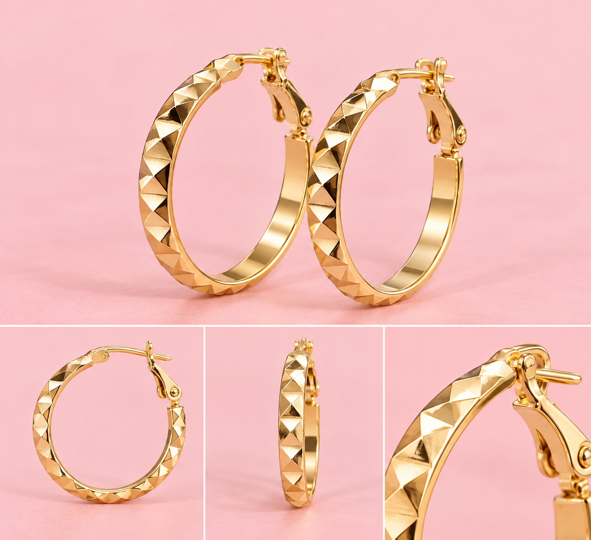 14K Gold Plated Diamond-Cut Hoop Earrings