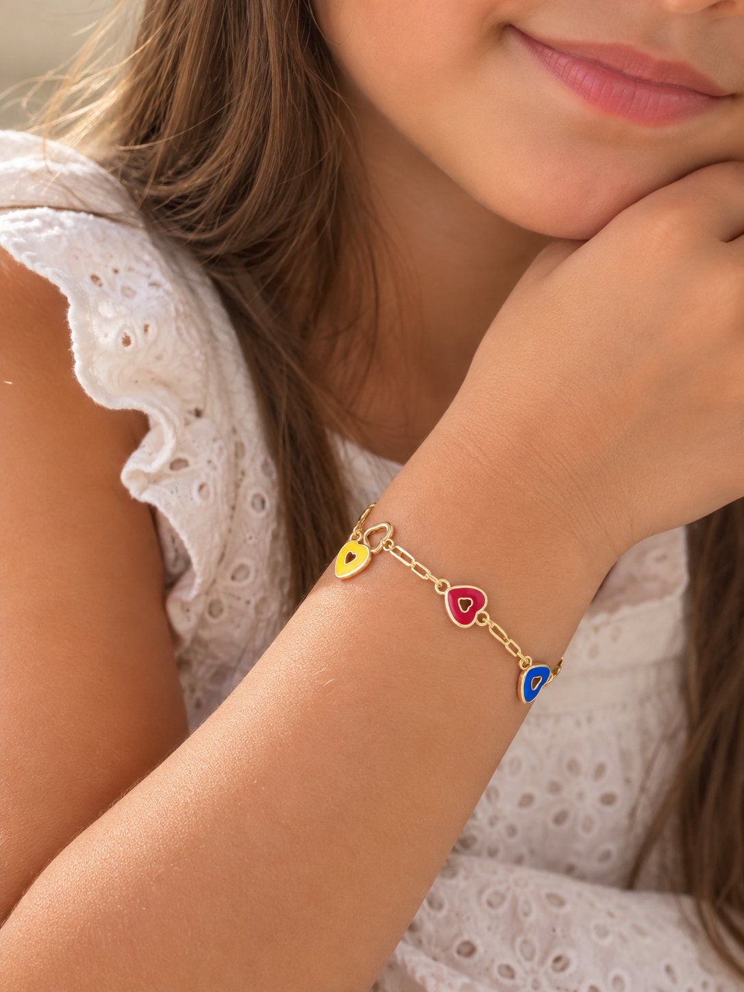 Girls Gold Colorful Heart Bracelet – Adjustable kids
