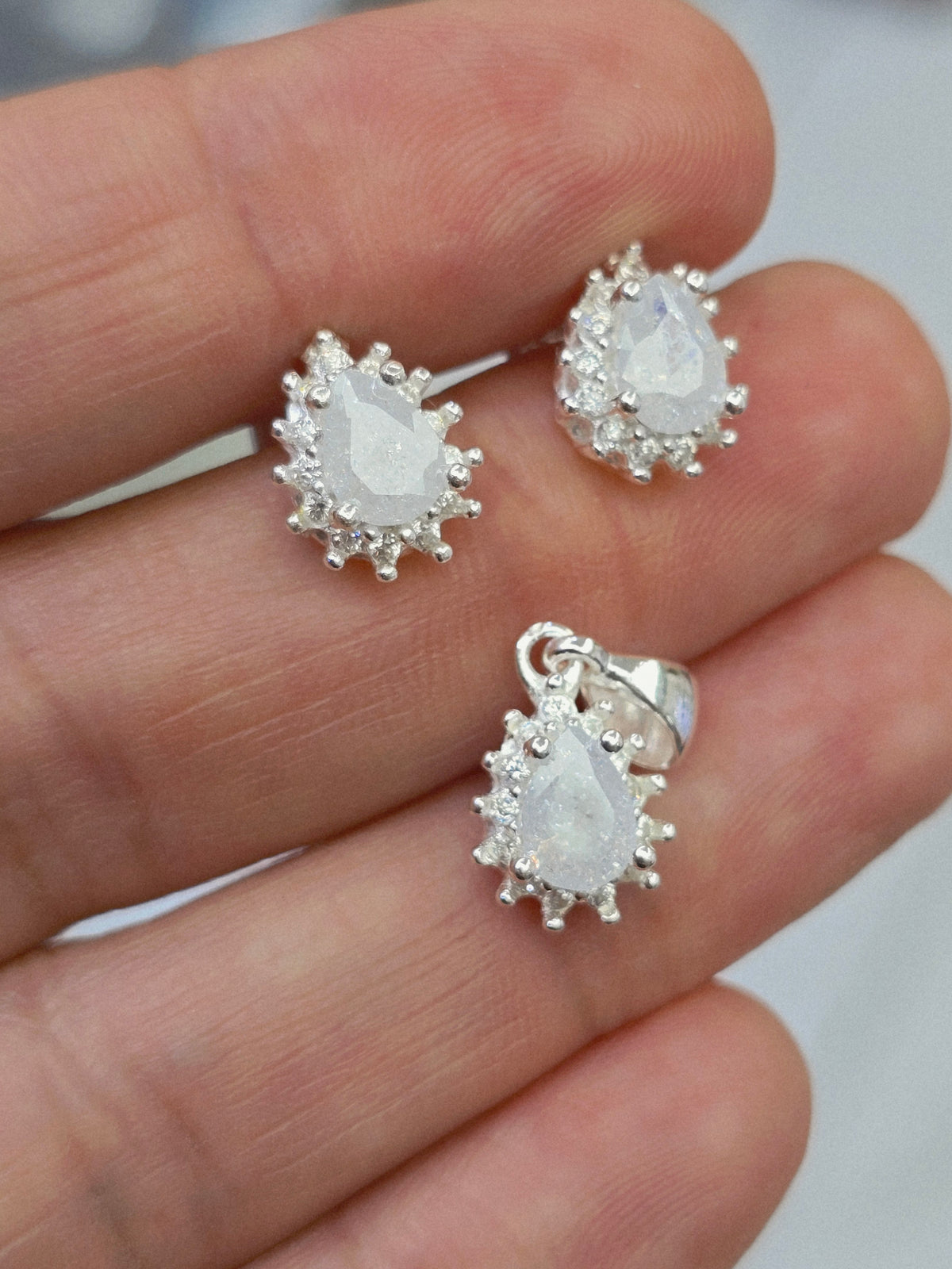 Set 925 sterling silver gemstone small necklace pendant and earrings cadena dije y aretes con piedra - Fui Fuiu Jewelry