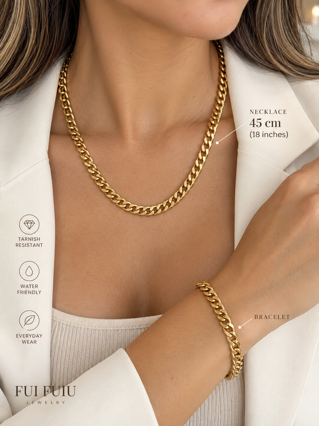 Classic Cuban Link Necklace & Bracelet Set – 14K Gold Plated