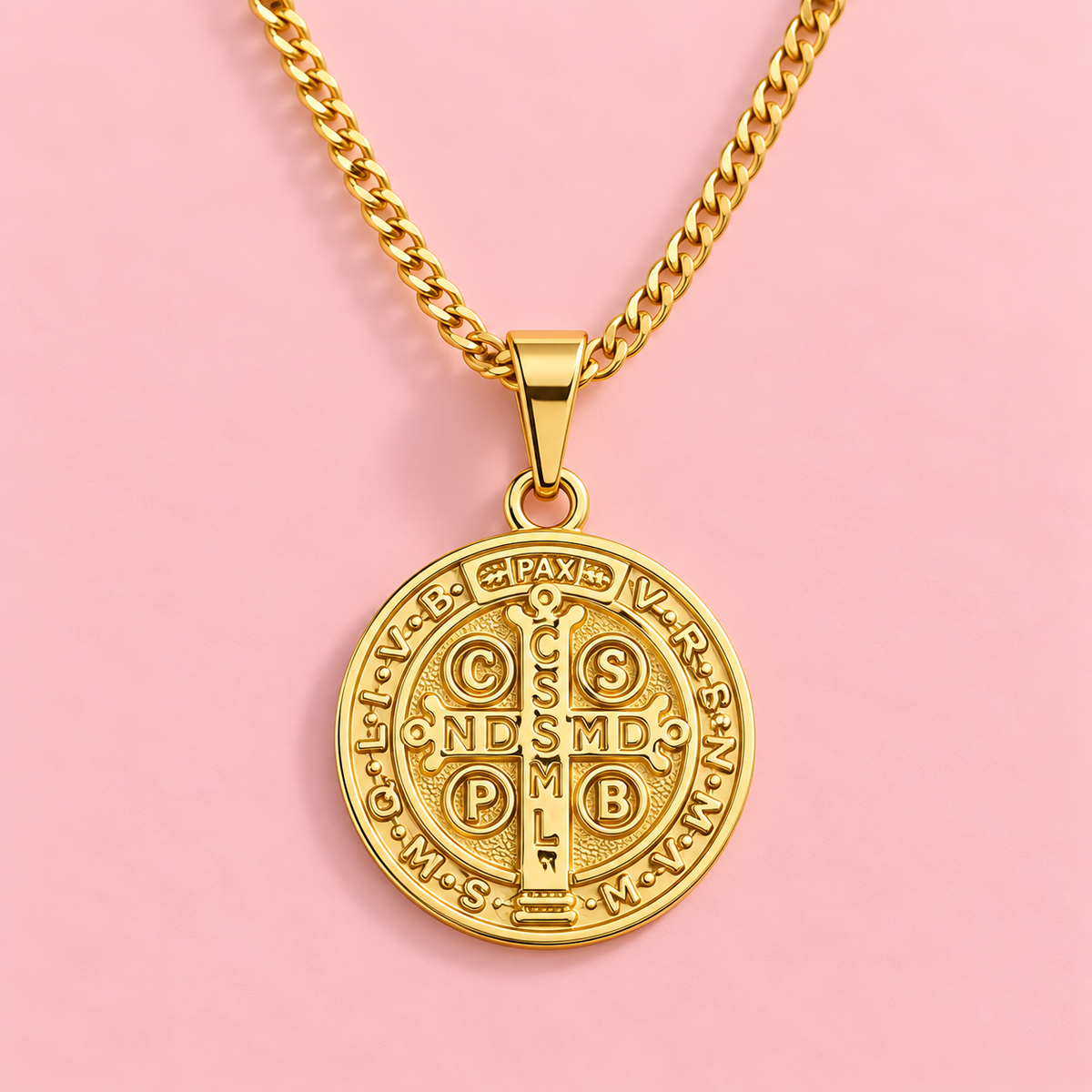 Saint Benedict Protection Medal Necklace – 14K Gold Plated