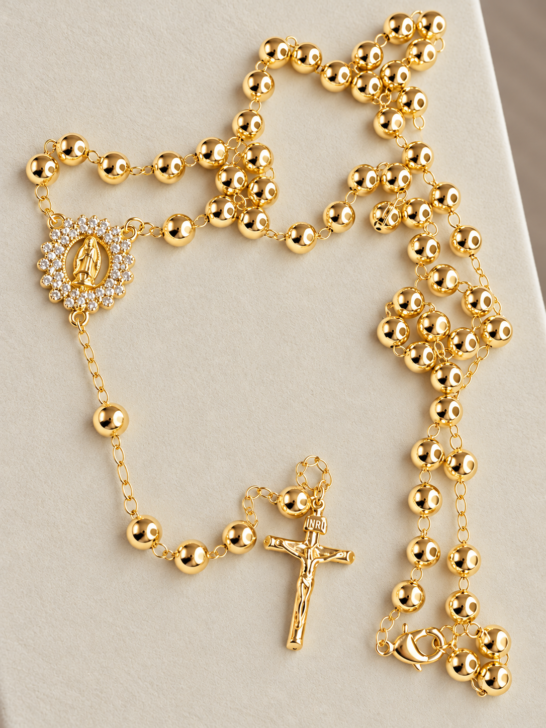 Our Lady of Guadalupe Gold Rosary Necklace – 24 Inch | 4mm Beads