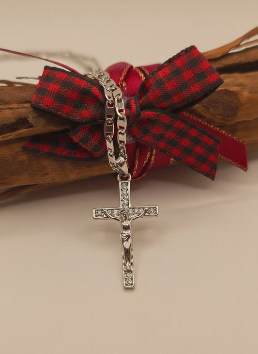 Cadenas silver plated plata cruz necklaces cross and zirconia crucifijo - Fui Fuiu Jewelry