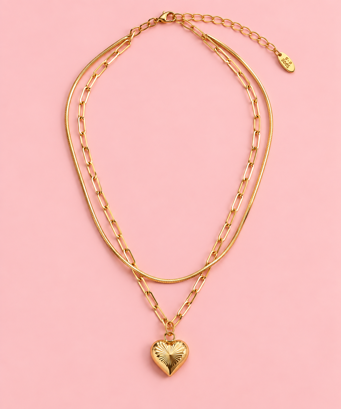 316L Stainless Steel Gold Plated Double Layer Heart Necklace