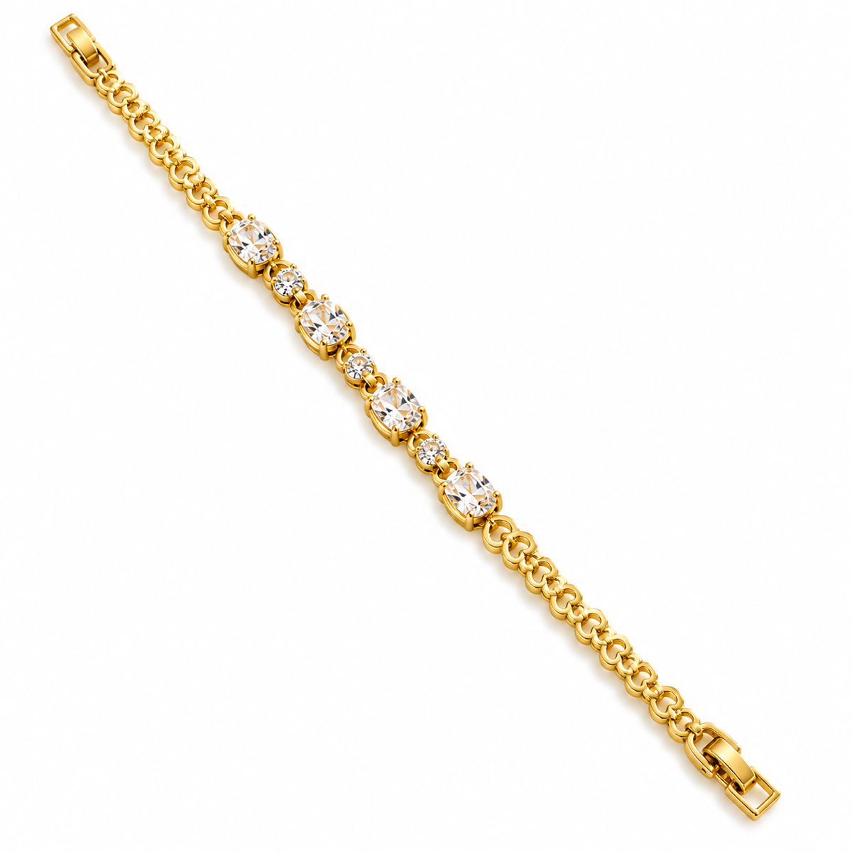 14K Gold Plated Crystal Link Bracelet – Elegant Statement Bracelet