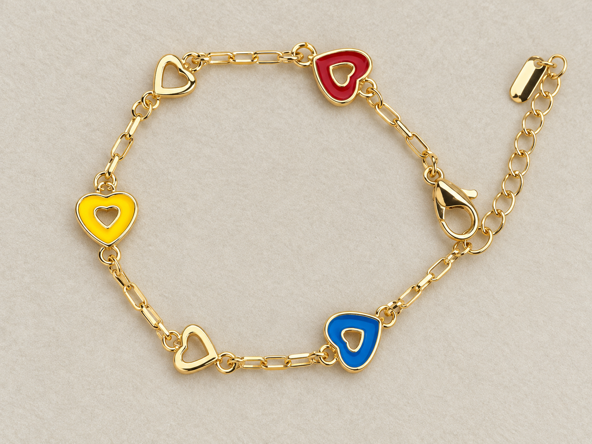 Girls Gold Colorful Heart Bracelet – Adjustable kids