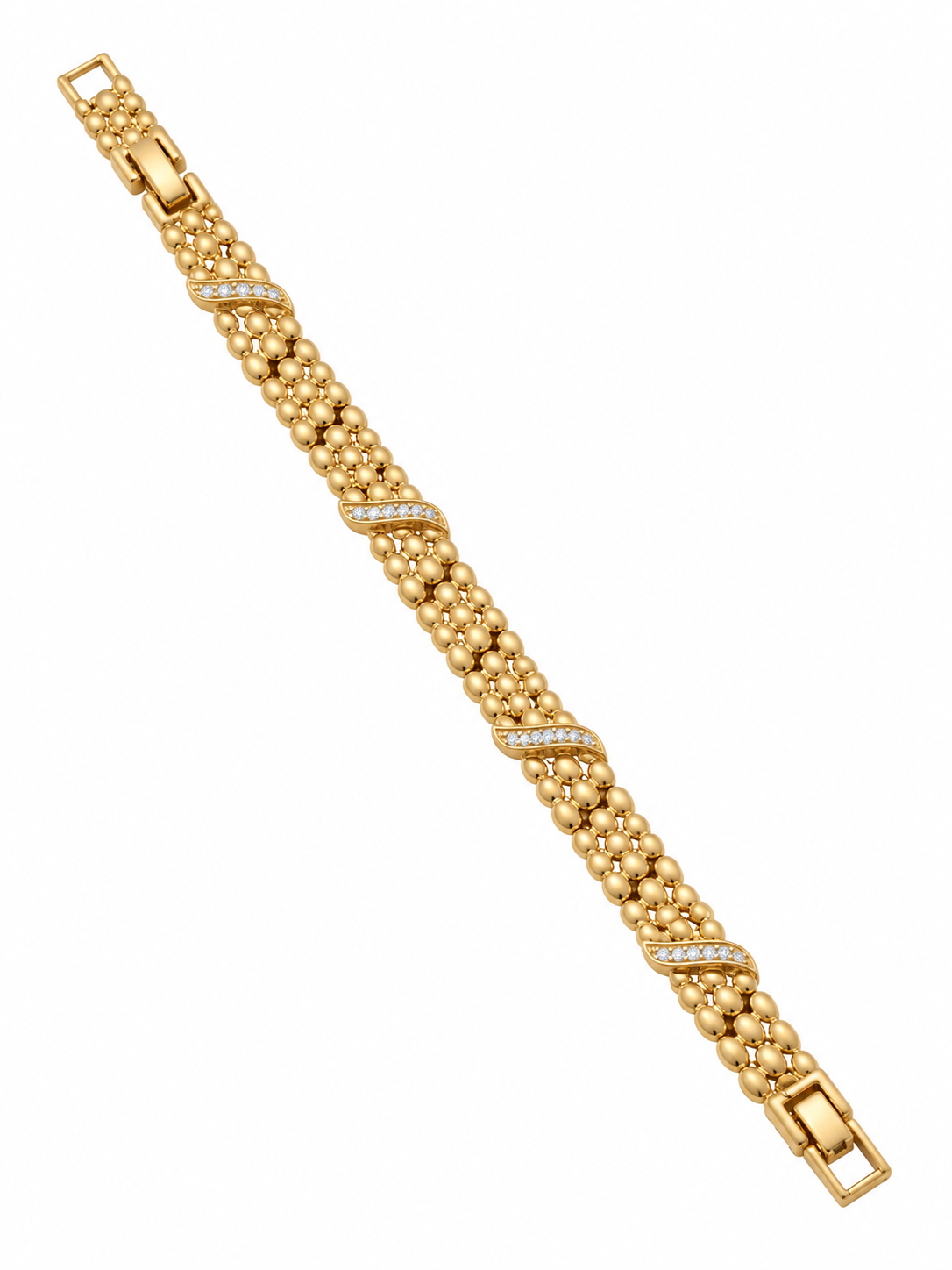 14K Gold Plated Beaded Link Bracelet with Pavé Accents
