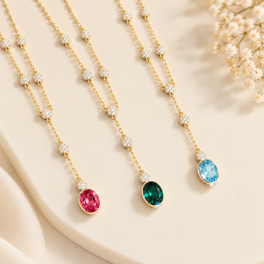 14K Gold Plated Color Stone Necklace