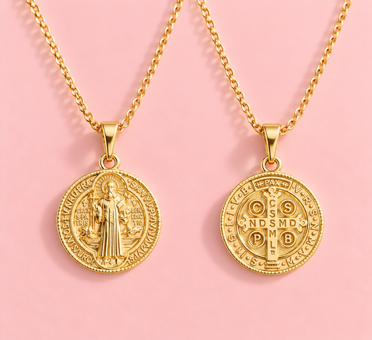 Saint Benedict Protection Medal Necklace – 14K Gold Plated