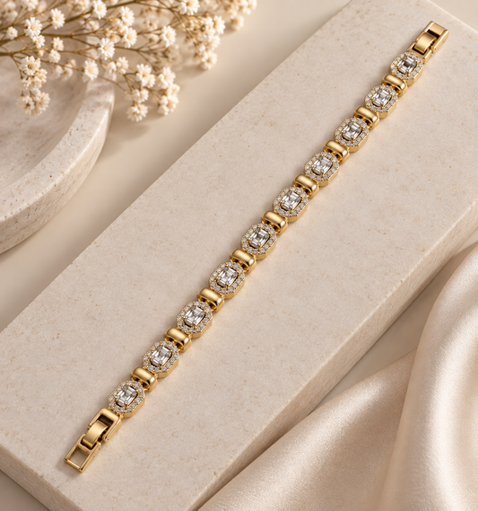 14K Gold Plated Crystal Link Bracelet