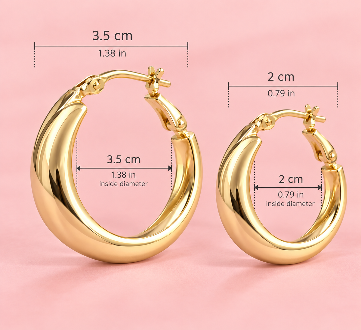 14K Gold Plated Chunky Hoop Earrings – 2 Sizes