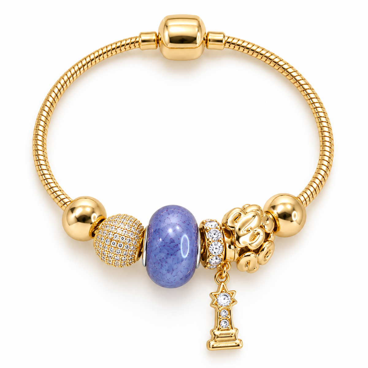 Purple Beaded Gold Charm Set Necklace and bracelet – 14K Gold Plated