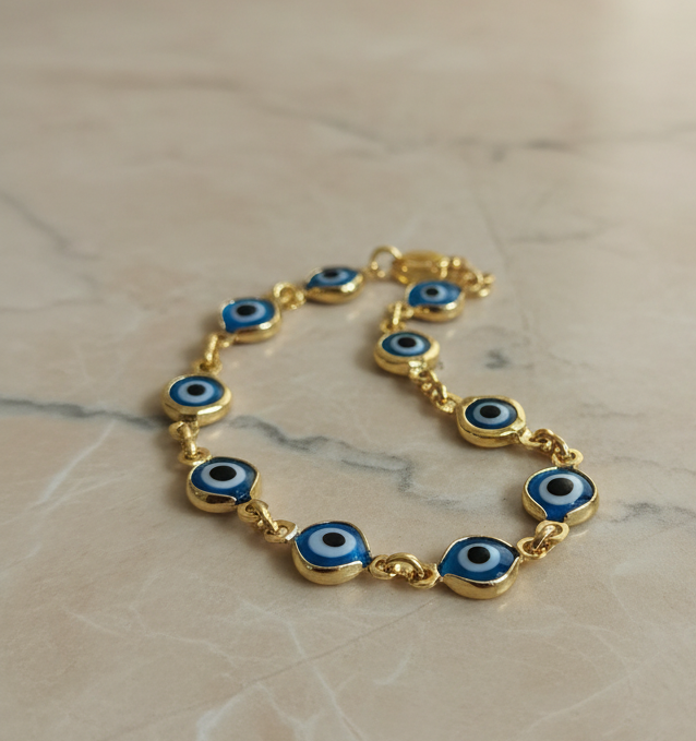 Pulsera con ojo turco ojo de suerte para nin@s bracelet and chain Brasilian Gold  pulsera Oro Brasilero 14K - Fui Fuiu Jewelry