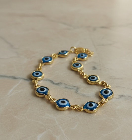 Pulsera con ojo turco ojo de suerte para nin@s bracelet and chain Brasilian Gold  pulsera Oro Brasilero 14K - Fui Fuiu Jewelry