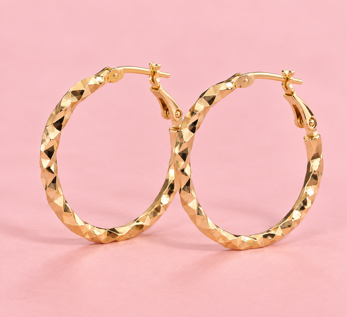 14K Gold Plated Diamond-Cut Hoop Earrings – 2 Sizes