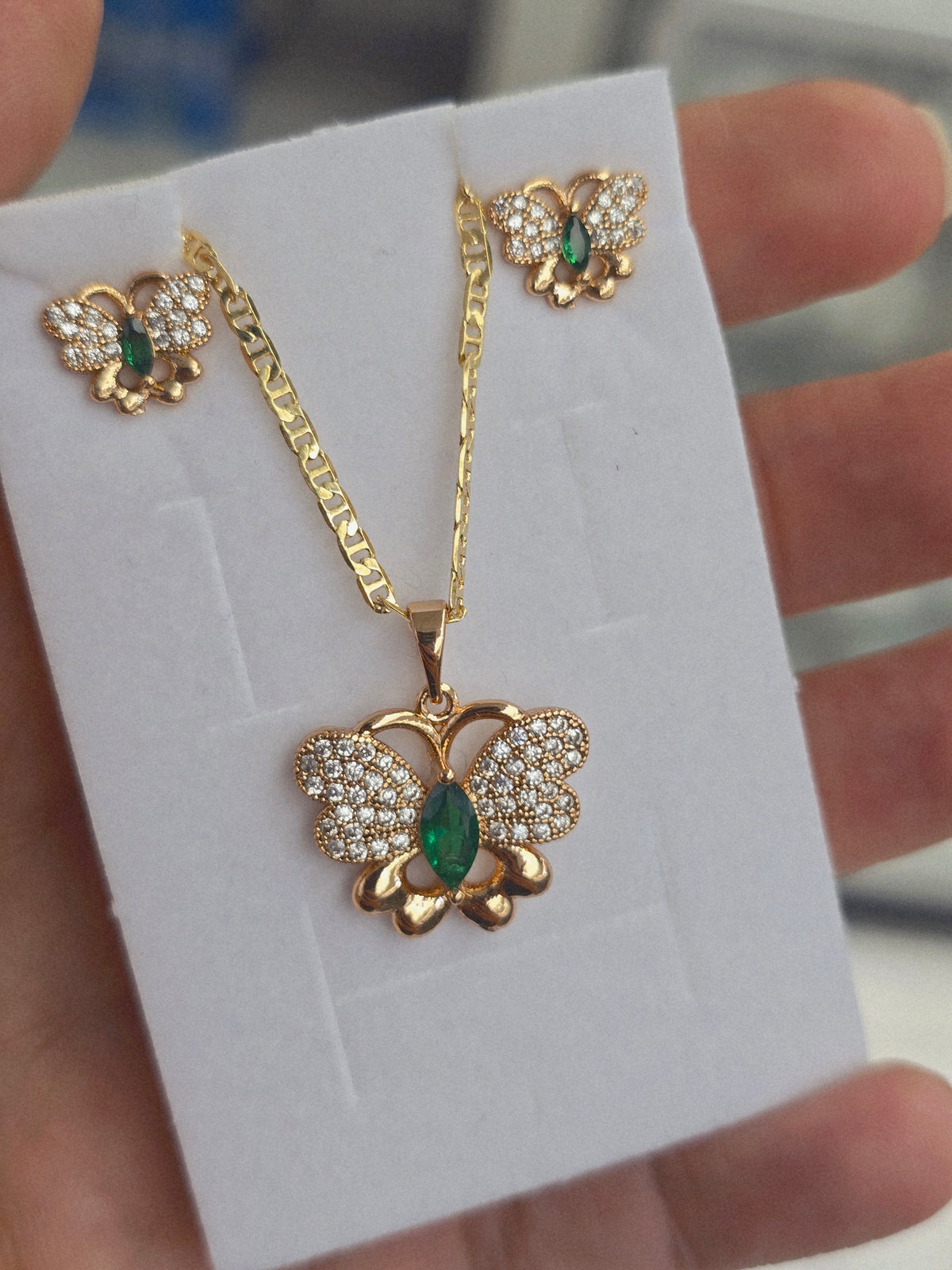 Set Butterfly Gold Filled 14K Oro 14K set de mariposas de colores aretes y cadena necklace and earrings - Fui Fuiu Jewelry
