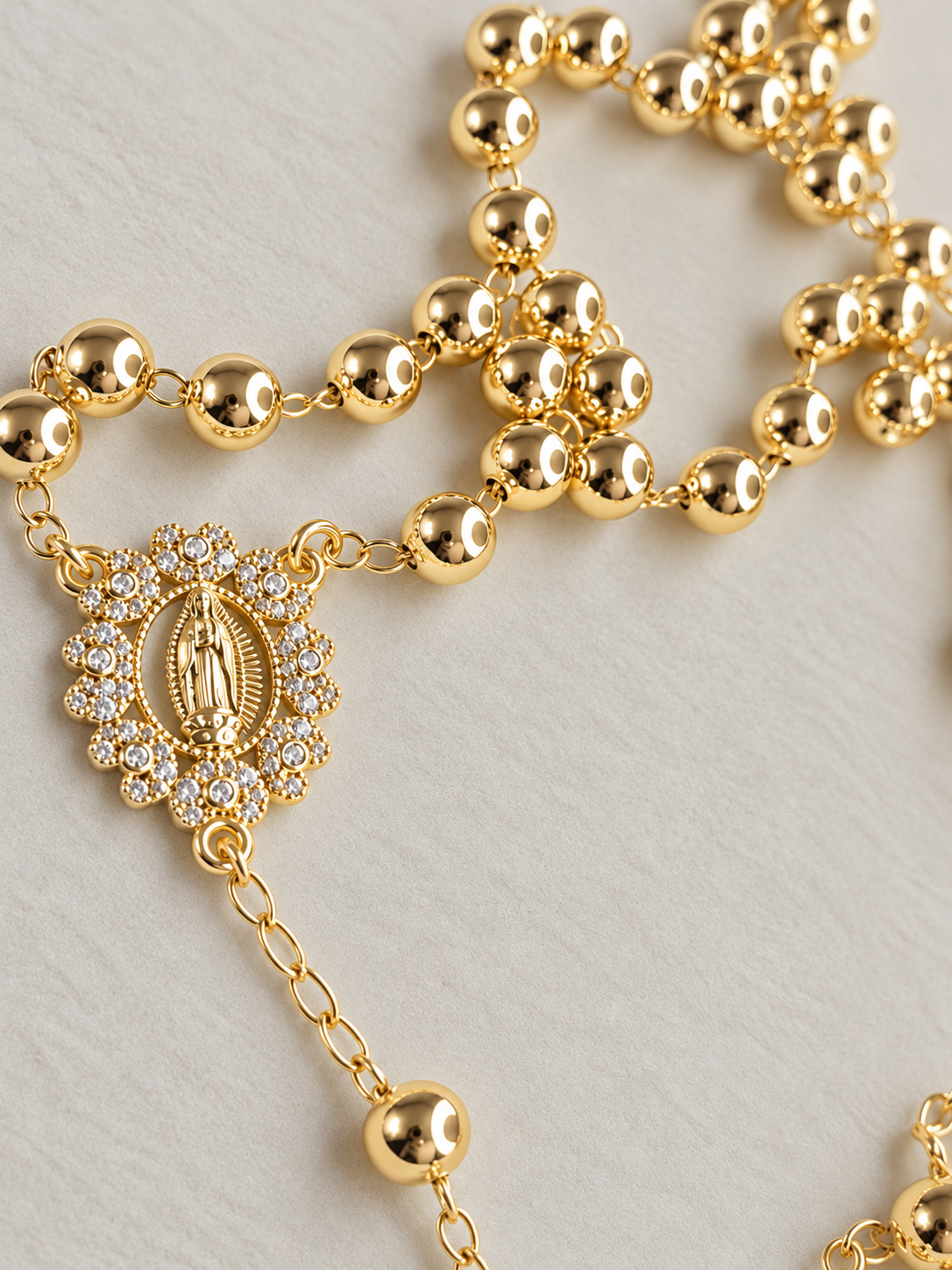 Our Lady of Guadalupe Gold Rosary Necklace – 24 Inch | 4mm Beads