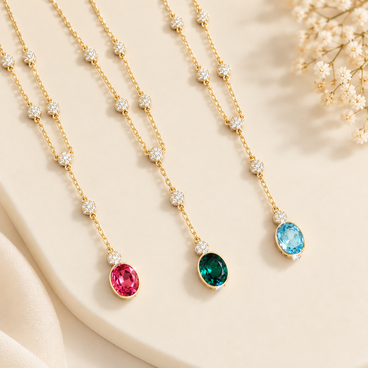 14K Gold Plated Color Stone Necklace