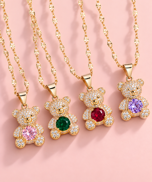 Crystal Teddy Bear Necklace – 14K Gold Plated