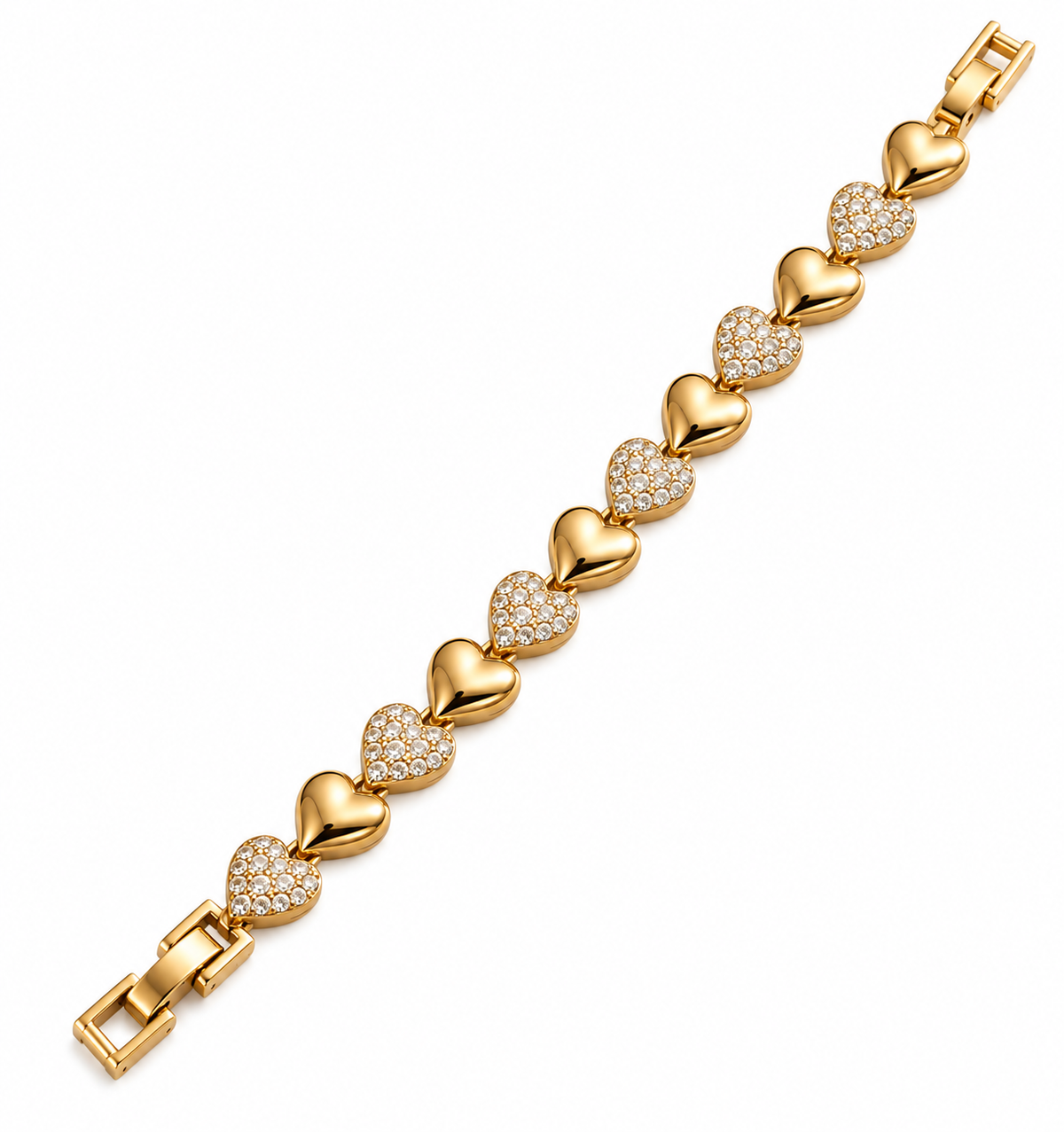 14K Gold Plated Heart Link Bracelet – Pavé Heart Chain