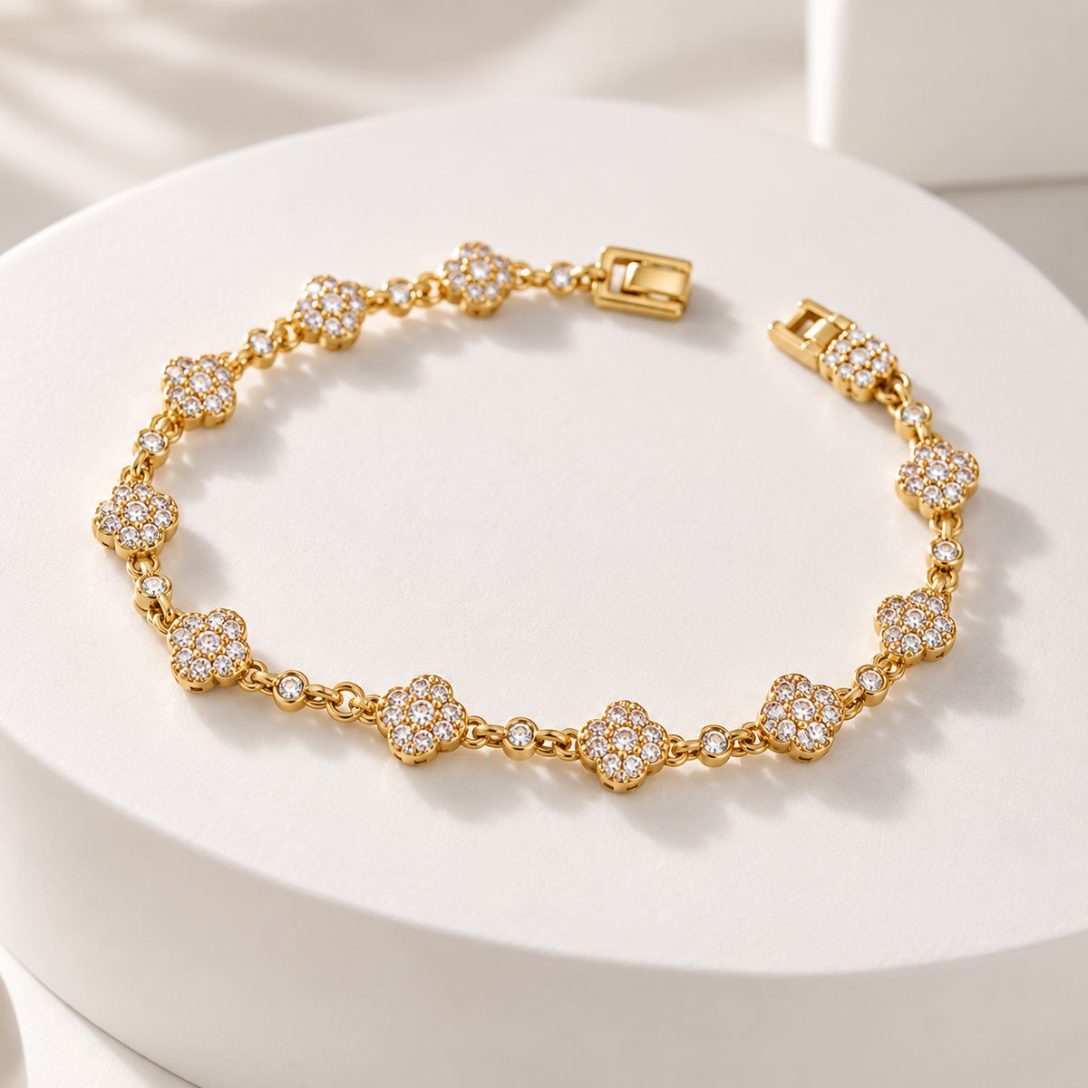 14K Gold Plated Pavé Flower Bracelet