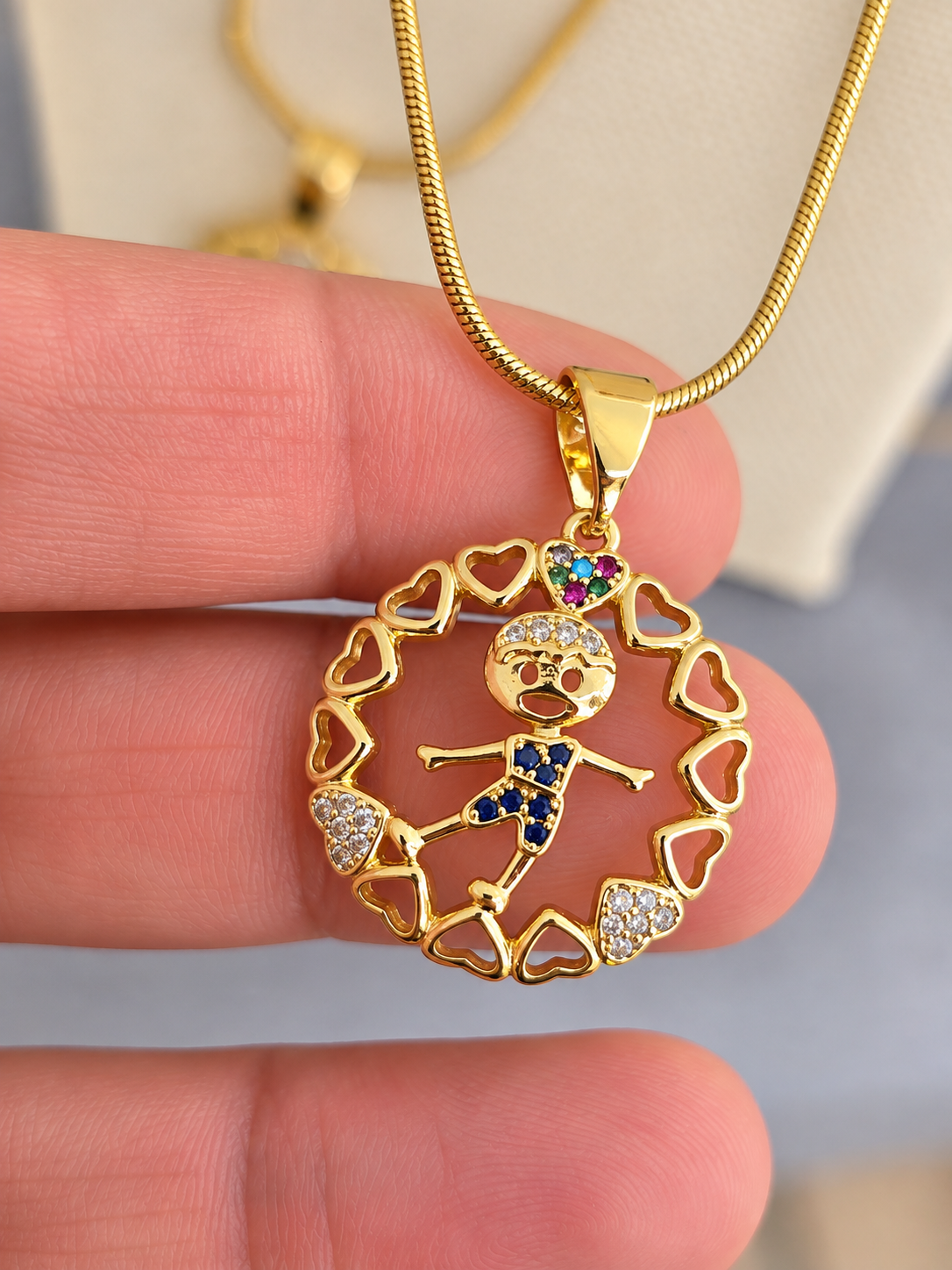 Boy & Girl Pendant  Necklace – 14K Gold Plated Heart Charms