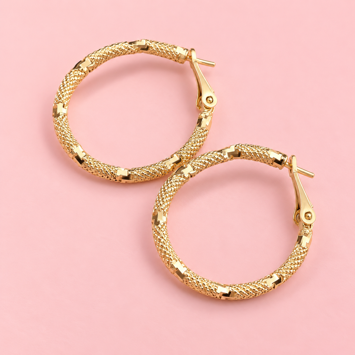 14K Gold Plated Textured Hoop Earrings – 3 Sizes