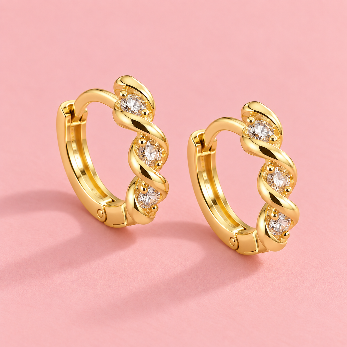 14K Gold Plated Mini Crystal Huggie Earrings – 1 cm