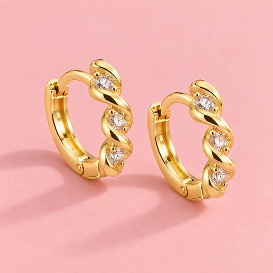 14K Gold Plated Mini Crystal Huggie Earrings – 1 cm