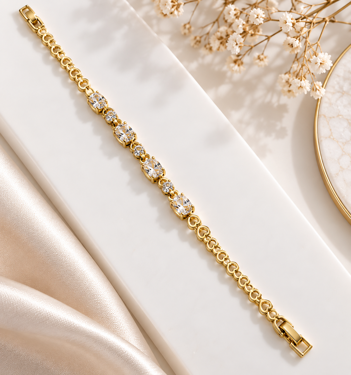 14K Gold Plated Crystal Link Bracelet – Elegant Statement Bracelet