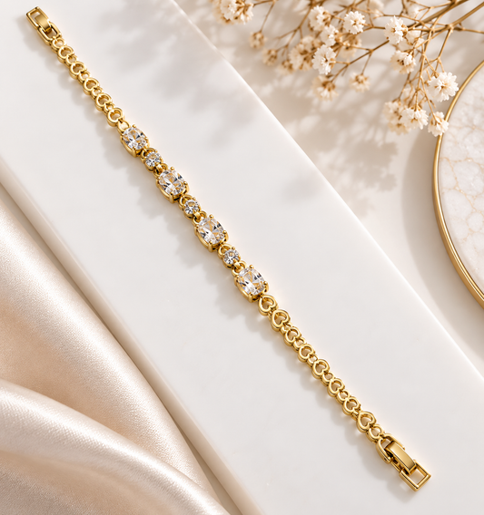 14K Gold Plated Crystal Link Bracelet – Elegant Statement Bracelet