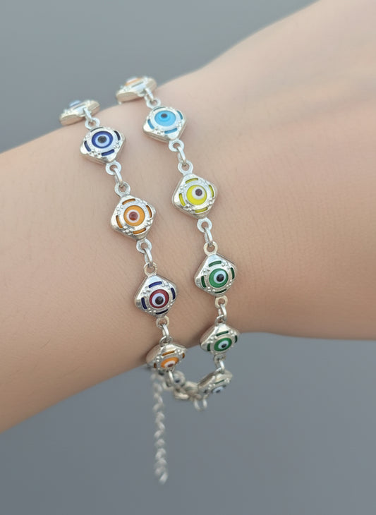 Evil eyes colorfully bracelets sterling silver plata 925 pulsera mano de hamza - Fui Fuiu Jewelry